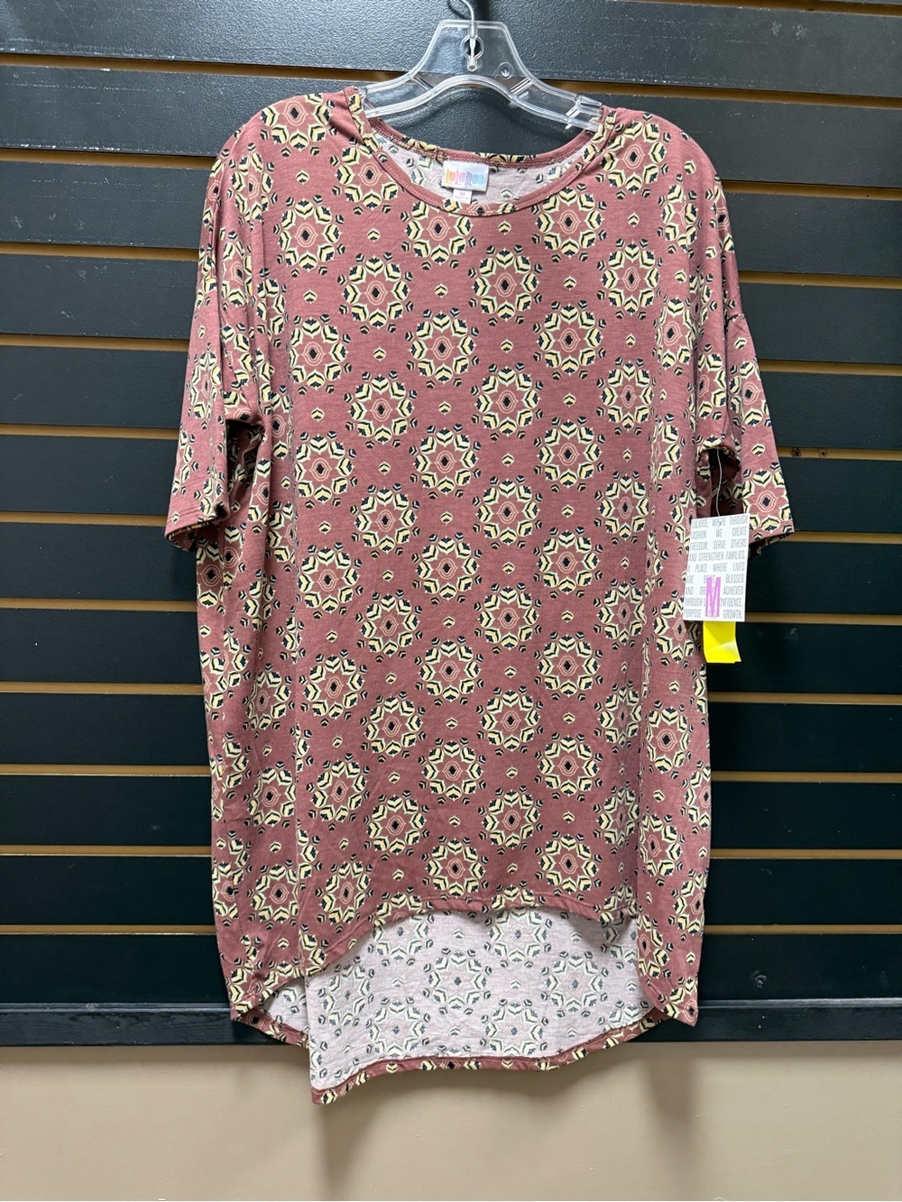 NWT LuLaRoe Irma Tunic Top Medium Mauve Pink Geometric Medallion Hi Low